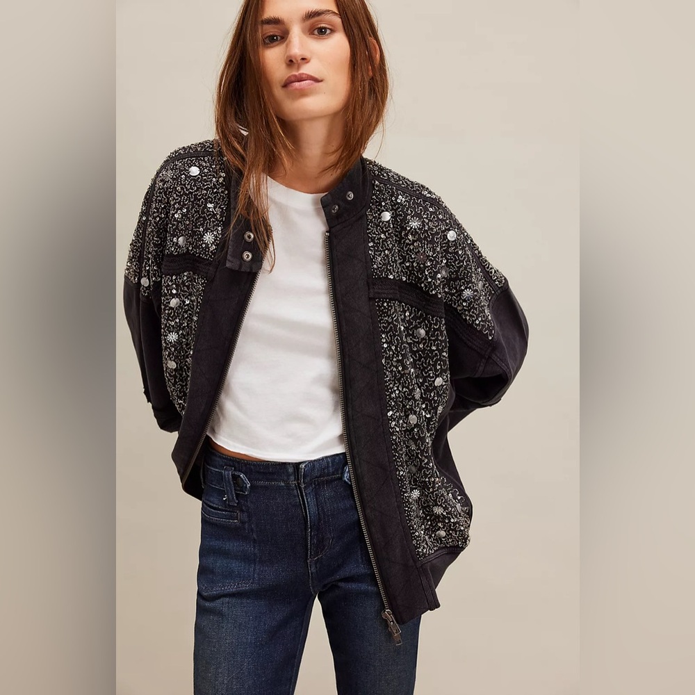 Free People Sparkle Sweatshirt Zip Up